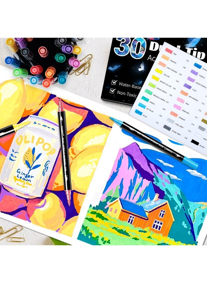 TANMIT 30 Colors Acrylic Paint Pens, Dual Tip Acrylic Paint Markers With Brush Tip And Fine Tip, Acrylic Pens For Rock Painting, Wood, Canvas, Stone, Glass, Ceramic,Diy Crafts Making Art Supplies - Image 5