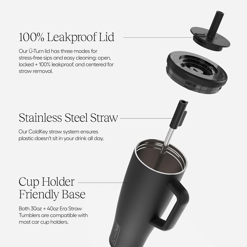 BrÃ¼Mate Era 40 oz Tumbler with Handle and Straw | 100% Leakproof Insulated Water Bottle Tumbler with Lid and Flexible SoftSip Straw | Made of Stainless Steel | Cup Holder Friendly | 40oz (Java) - Image 2