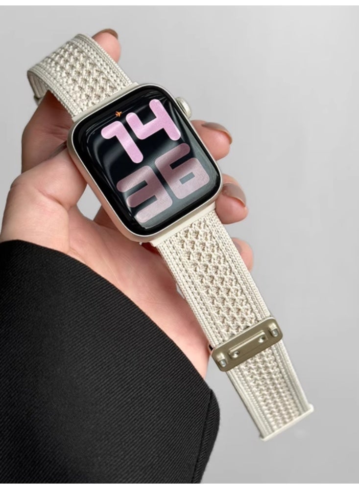 Breathable Knitted Nylon Knitted Magnetic Buckle Strap IWatch Sport Strap Starlight Silver Suitable for iwatch 10 46mm - Image 2