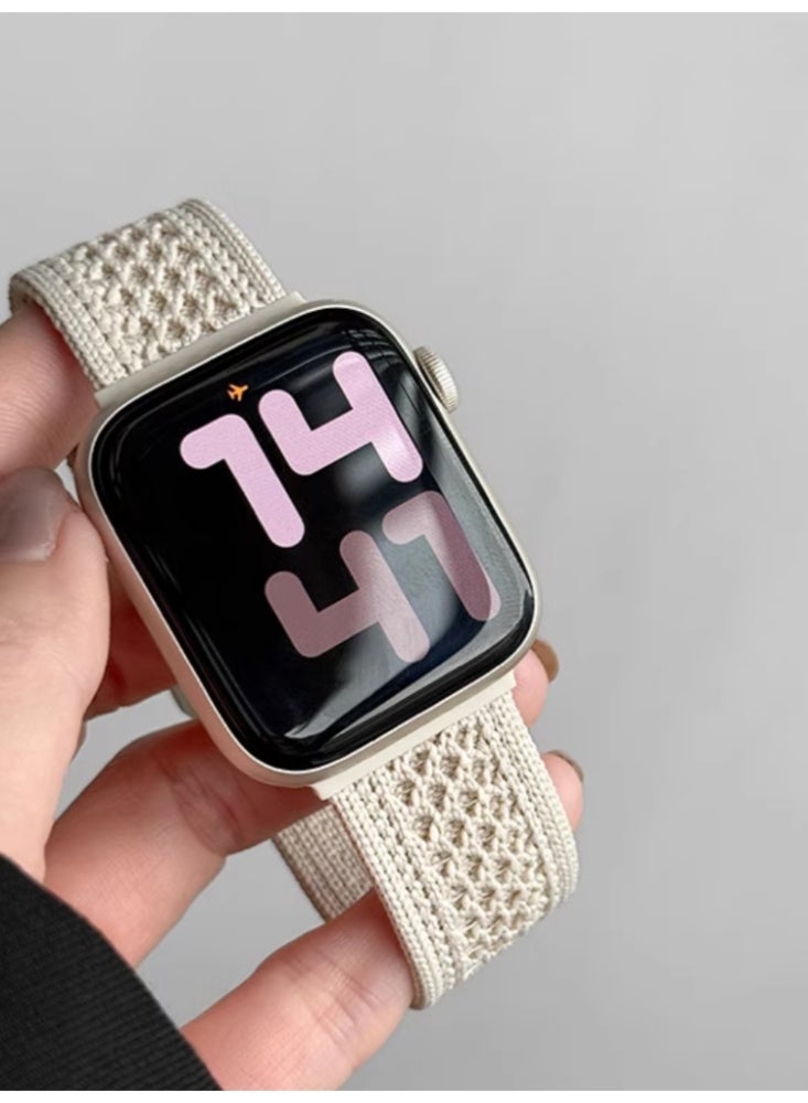 Breathable Knitted Nylon Knitted Magnetic Buckle Strap IWatch Sport Strap Starlight Silver Suitable for iwatch 10 46mm - Image 5