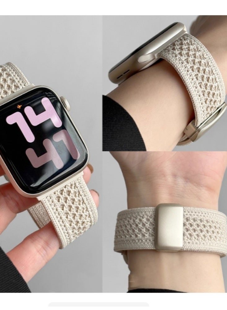 Breathable Knitted Nylon Knitted Magnetic Buckle Strap IWatch Sport Strap Starlight Silver Suitable for iwatch 10 46mm - Image 1