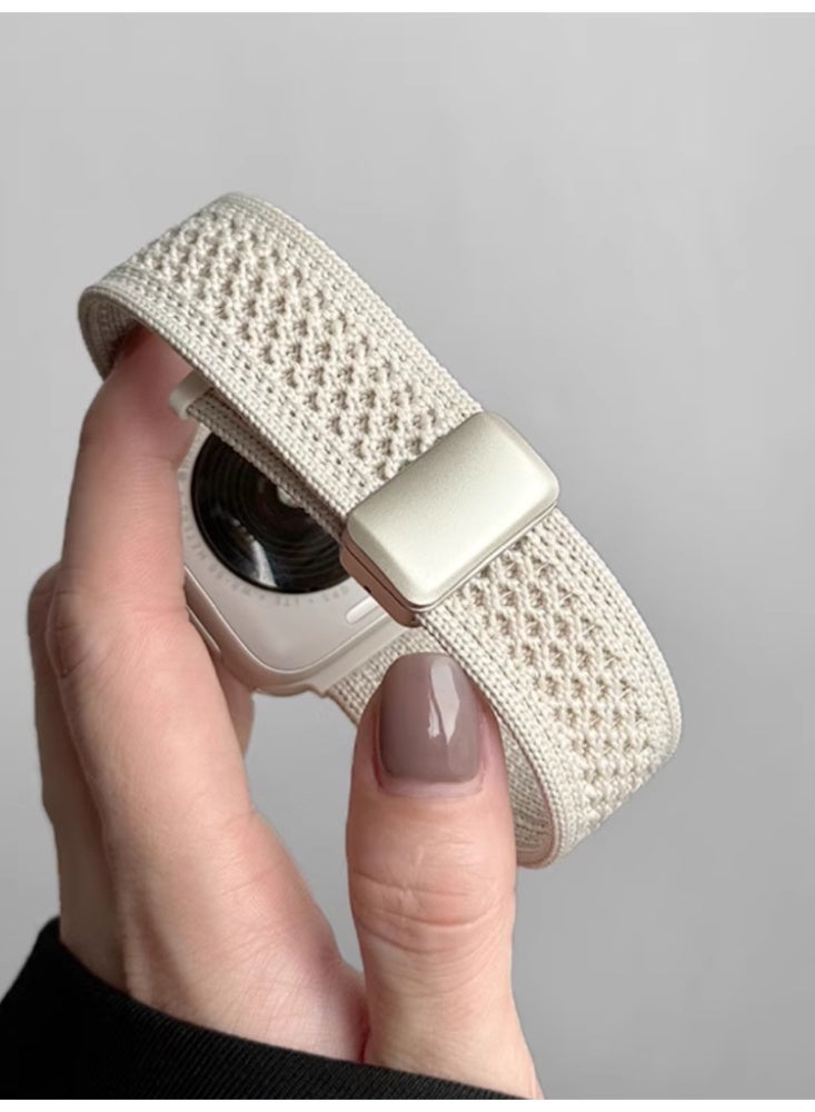 Breathable Knitted Nylon Knitted Magnetic Buckle Strap IWatch Sport Strap Starlight Silver Suitable for iwatch 10 46mm - Image 4