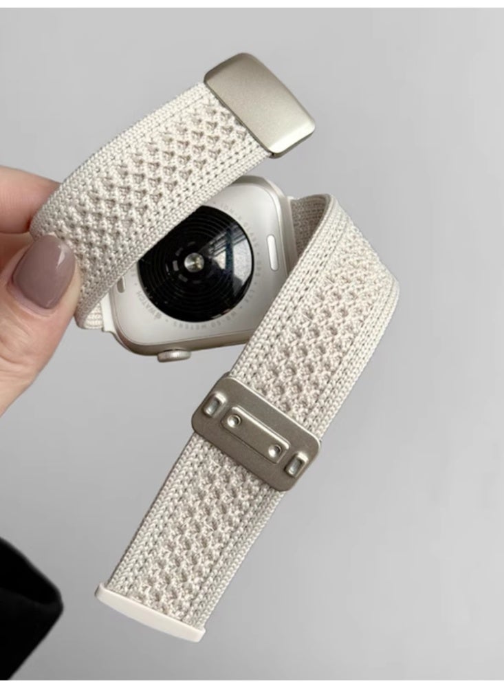 Breathable Knitted Nylon Knitted Magnetic Buckle Strap IWatch Sport Strap Starlight Silver Suitable for iwatch 10 46mm - Image 3