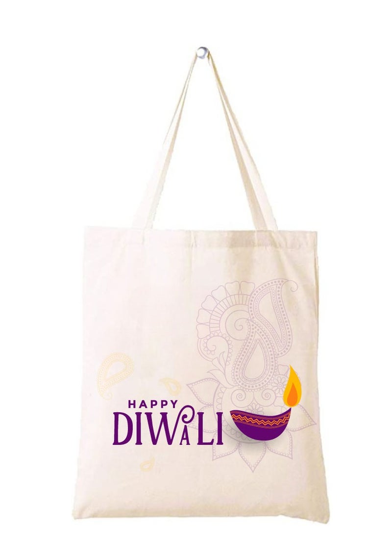 PRINTSHOP4ME Happy Diwali Printed Canvas Cotton Bags-Gifts For Friends And Family-Reusable Bags-Party Bags  - Image 1