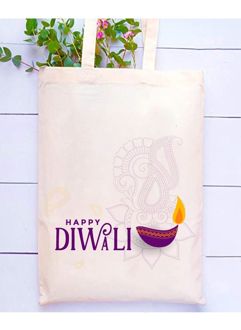 PRINTSHOP4ME Happy Diwali Printed Canvas Cotton Bags-Gifts For Friends And Family-Reusable Bags-Party Bags  - Image 2