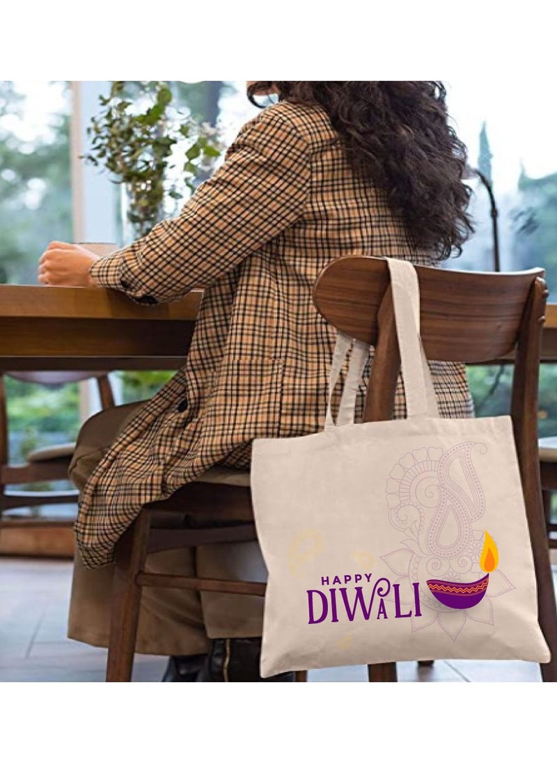 PRINTSHOP4ME Happy Diwali Printed Canvas Cotton Bags-Gifts For Friends And Family-Reusable Bags-Party Bags  - Image 3