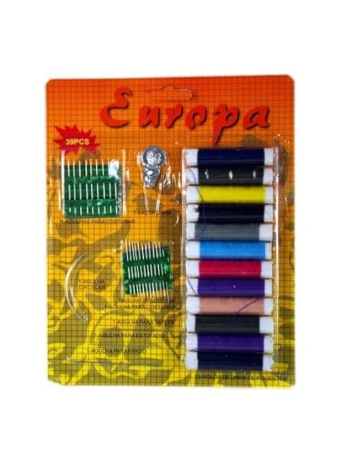 Hand sewing needle and thread set - needle threader - 12 different colors of threads