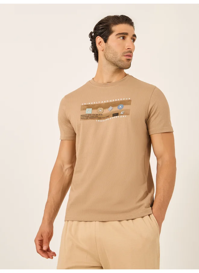 فورت كولينز Fort Collins Men Brown Graphic Print Short Sleeve T-Shirt