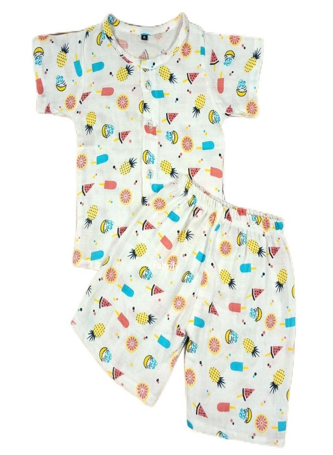 Fabrify Organic Muslin Cotton Baby Top and Bottom Set, Sleepsuit Night Dress, Infant Toddler Clothing (Candy, Medium (3-6 M)) - Image 1