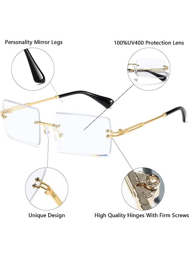 Fashion Rimless Rectangle Sunglasses For Women Men Rectangle Glasses Ultralight UV400 Eyewear Unisex