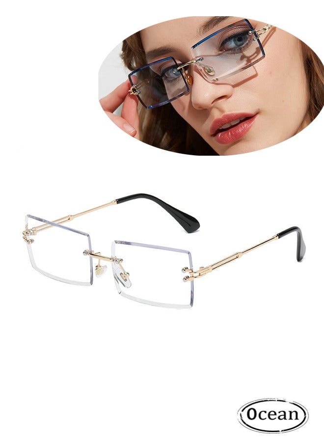 Fashion Rimless Rectangle Sunglasses For Women Men Rectangle Glasses Ultralight UV400 Eyewear Unisex