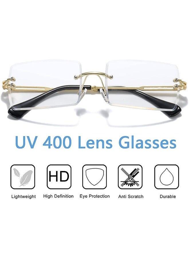 JS نظارات شمسية مستطيلة بدون إطار للنساء والرجال نظارات مستطيلة خفيفة الوزن UV400 للجنسين - Image 5