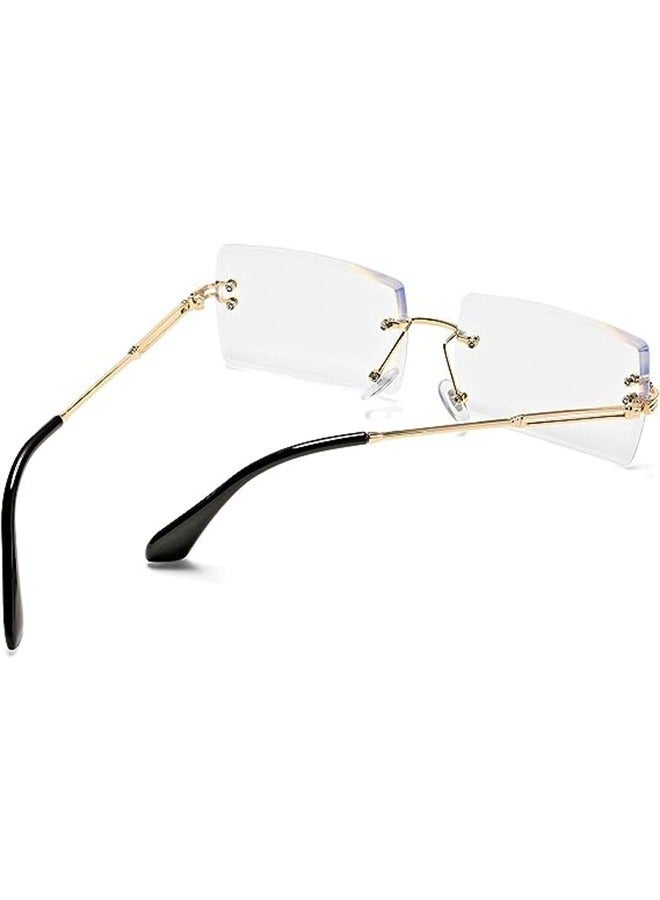 JS نظارات شمسية مستطيلة بدون إطار للنساء والرجال نظارات مستطيلة خفيفة الوزن UV400 للجنسين - Image 3