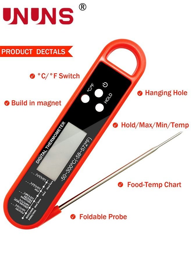 UNUNS - Digital Food Thermometer With Probe,Food Thermometer For Cooking Grilling,Waterproof Grill Thermometer With Magnetic Back Calibration For Baking,Liquids,Candy Air - Image 1