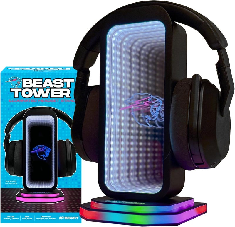 Feastables Beast Tower MrBeast Gaming Headphone Stand  RGB Light Display with Infinity Mirror Effect and Logo  Universal Headset Holder USB Powered Desk Computer Accessory for Gamers and Streamers - Image 1
