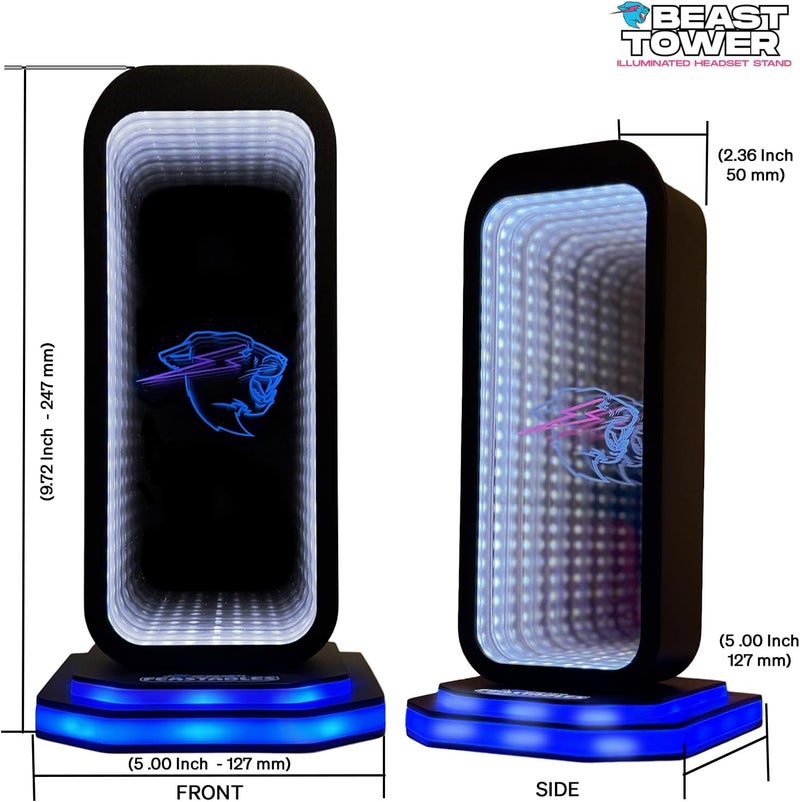 Feastables Beast Tower MrBeast Gaming Headphone Stand  RGB Light Display with Infinity Mirror Effect and Logo  Universal Headset Holder USB Powered Desk Computer Accessory for Gamers and Streamers - Image 5