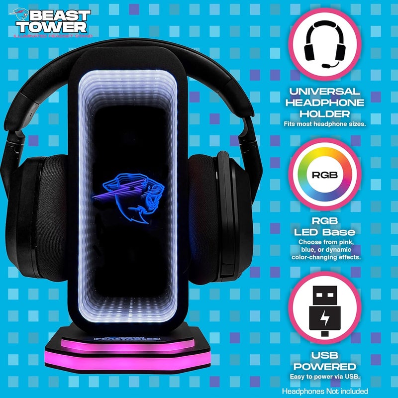 Feastables Beast Tower MrBeast Gaming Headphone Stand  RGB Light Display with Infinity Mirror Effect and Logo  Universal Headset Holder USB Powered Desk Computer Accessory for Gamers and Streamers - Image 3