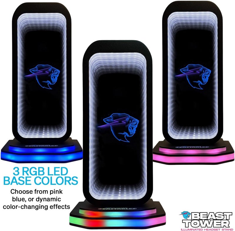 Feastables Beast Tower MrBeast Gaming Headphone Stand  RGB Light Display with Infinity Mirror Effect and Logo  Universal Headset Holder USB Powered Desk Computer Accessory for Gamers and Streamers - Image 4