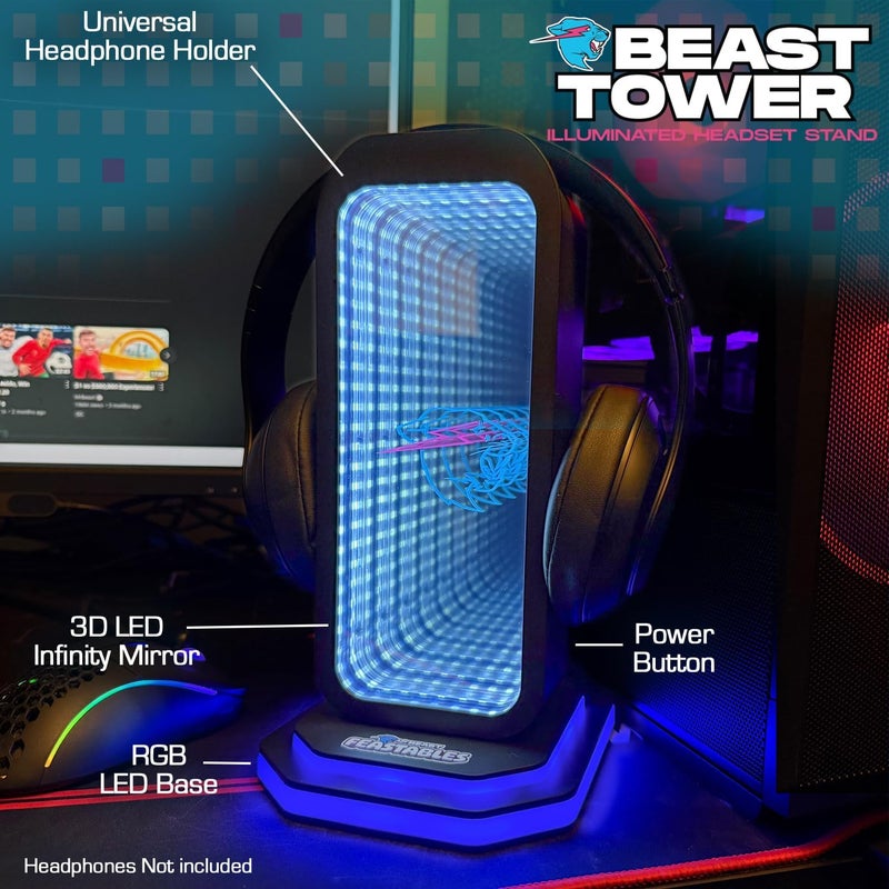 Feastables Beast Tower MrBeast Gaming Headphone Stand  RGB Light Display with Infinity Mirror Effect and Logo  Universal Headset Holder USB Powered Desk Computer Accessory for Gamers and Streamers - Image 2