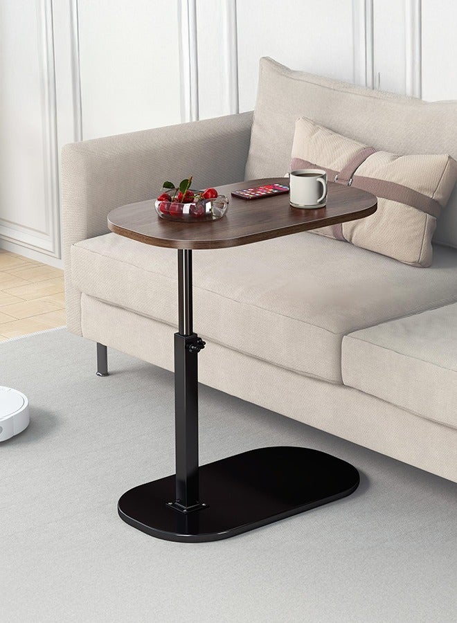 XiuWoo C Shaped Side Table, Adjustable Height C Shaped End Table, 360°Swivel Top Couch Side Tables That Slide Under, Modern Small Coffee End Table for Sofa Bed Bathtub, Rotating Table Top Walnut - Image 1