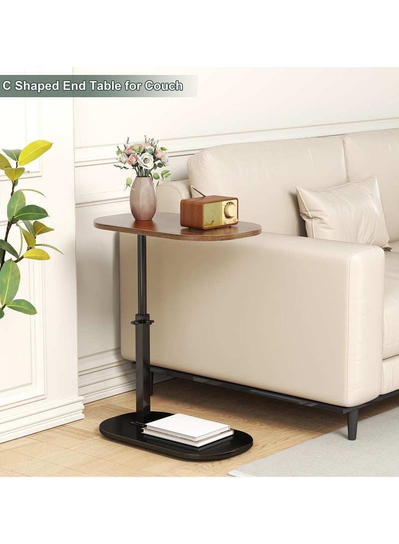 XiuWoo C Shaped Side Table, Adjustable Height C Shaped End Table, 360°Swivel Top Couch Side Tables That Slide Under, Modern Small Coffee End Table for Sofa Bed Bathtub, Rotating Table Top Walnut - Image 2