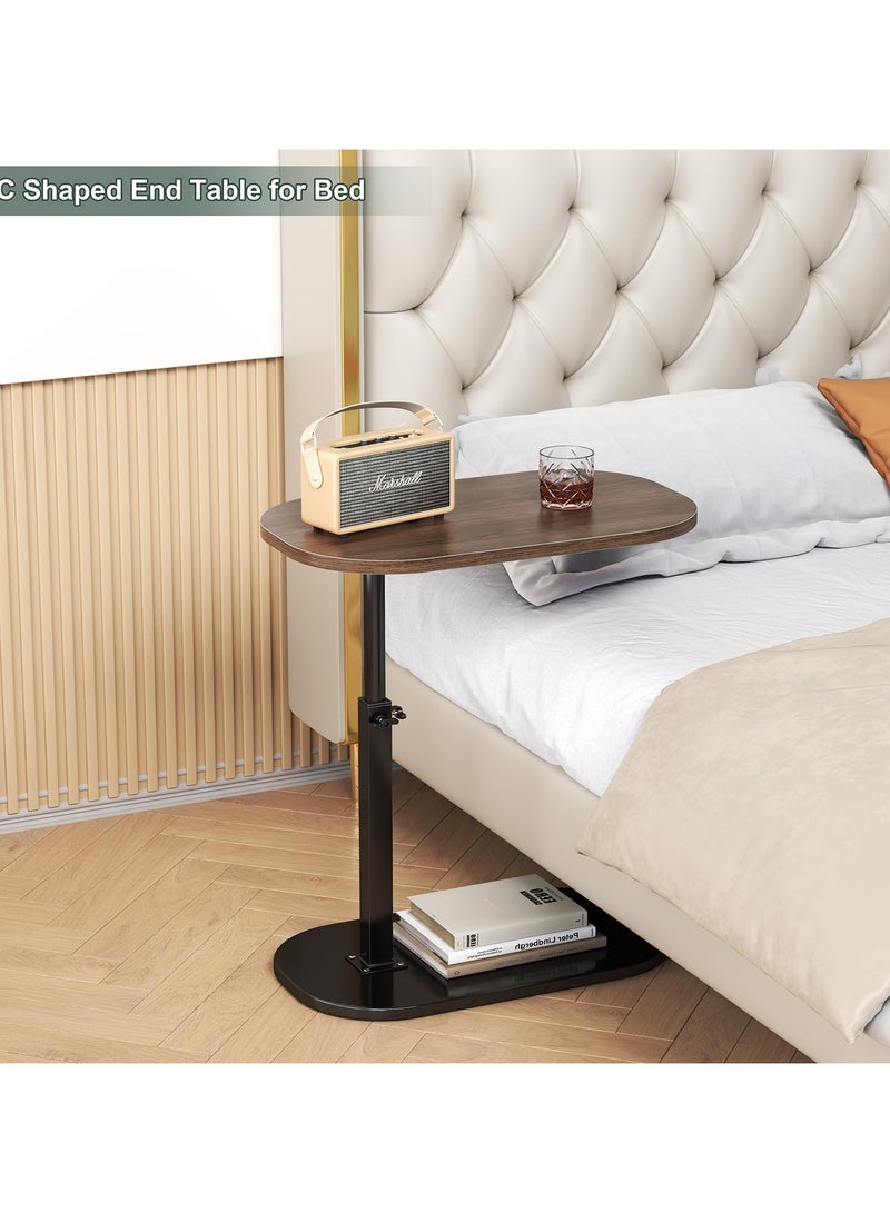 XiuWoo C Shaped Side Table, Adjustable Height C Shaped End Table, 360°Swivel Top Couch Side Tables That Slide Under, Modern Small Coffee End Table for Sofa Bed Bathtub, Rotating Table Top Walnut - Image 3