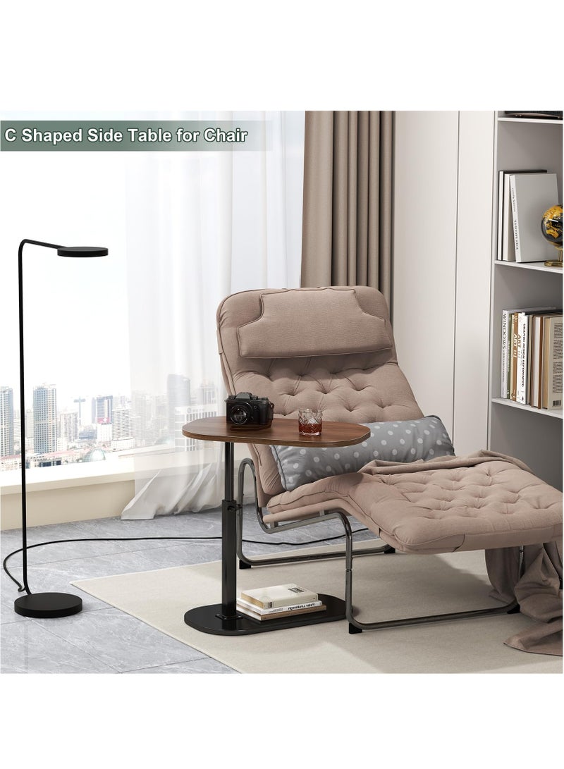 XiuWoo C Shaped Side Table, Adjustable Height C Shaped End Table, 360°Swivel Top Couch Side Tables That Slide Under, Modern Small Coffee End Table for Sofa Bed Bathtub, Rotating Table Top Walnut - Image 4