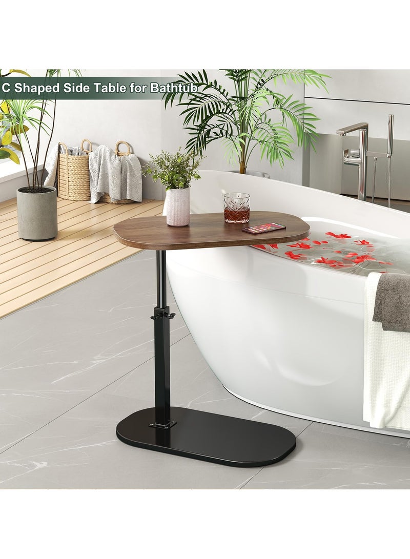 XiuWoo C Shaped Side Table, Adjustable Height C Shaped End Table, 360°Swivel Top Couch Side Tables That Slide Under, Modern Small Coffee End Table for Sofa Bed Bathtub, Rotating Table Top Walnut - Image 5