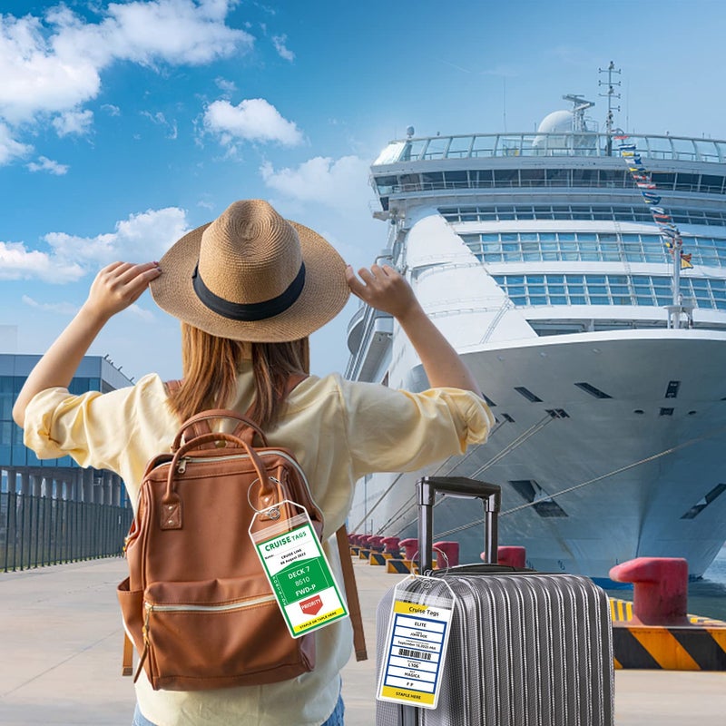 حامل بطاقات أمتعة الرحلات البحرية الفاخر لكرنفال Ncl Princess Msc أساسيات سفينة الرحلات البحرية التي يجب أن تمتلكها في 2025-2026 بواسطة Gosgoon1E علامات أساسية للسفر من البلاستيك الشفاف والعريض مقاومة للماء (4 عبوات) - Image 2