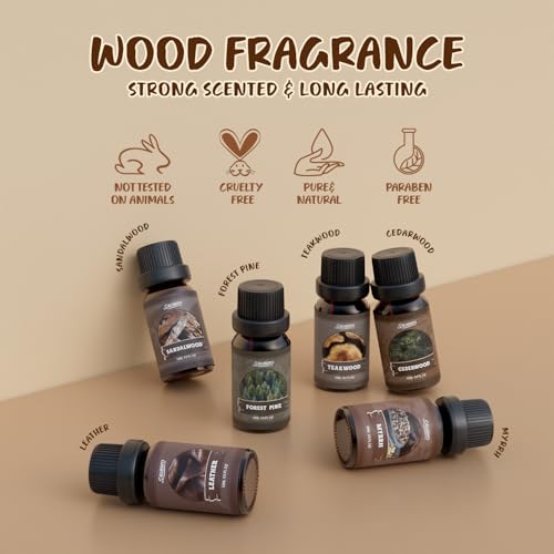 SALUBRITO Woody Fragrance Oils Set, Wood Essential Oil Set for Diffuse, Forest Pine, Sandalwood, Leather, Teakwood, Myrrh, Cedarwood Scented Oil for Candle, Soap Making - Image 2
