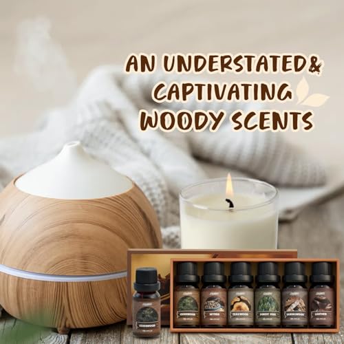 SALUBRITO Woody Fragrance Oils Set, Wood Essential Oil Set for Diffuse, Forest Pine, Sandalwood, Leather, Teakwood, Myrrh, Cedarwood Scented Oil for Candle, Soap Making - Image 5