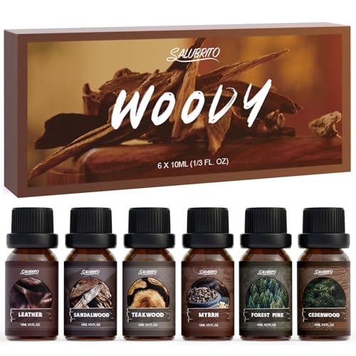 SALUBRITO Woody Fragrance Oils Set, Wood Essential Oil Set for Diffuse, Forest Pine, Sandalwood, Leather, Teakwood, Myrrh, Cedarwood Scented Oil for Candle, Soap Making - Image 1