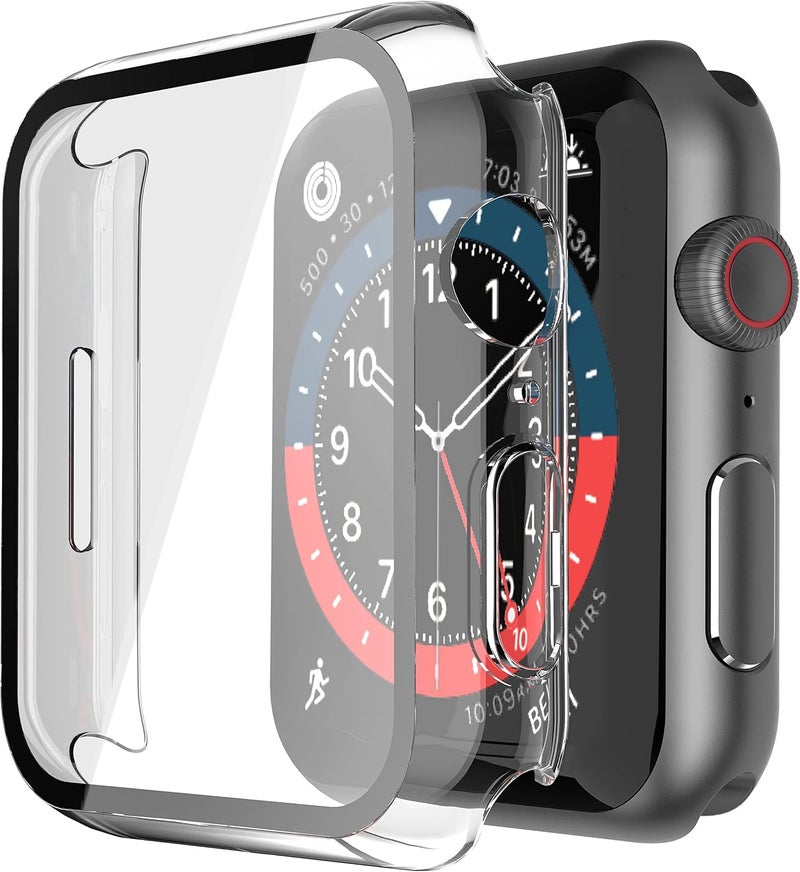 [2 Pack] Hard Clear Case with Tempered Glass Screen Protector for Apple Watch, Ultra Thin Anti-Scratch Protective Cover for iWatch Compatible with 41mm Apple Watch Series 9 Series 8 Series 7 - Image 1