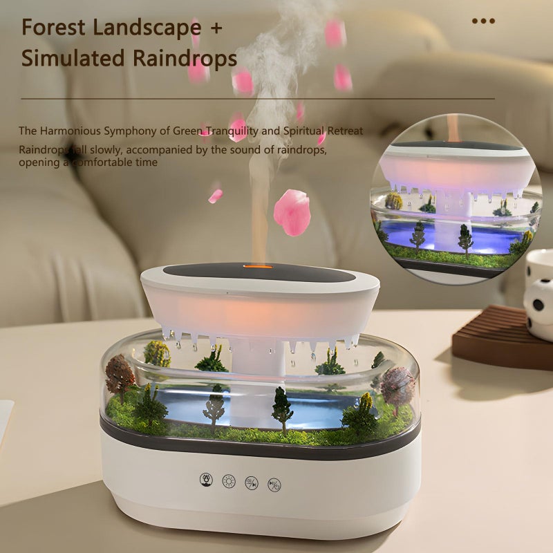 Holwim Essential Oil Flame Diffuser 250ml Cloud Rain Humidifier Water Drip Aromatherapy Diffuser Air Humidifier with 7 Colors Light, Micro Landscape, White Noise, Auto-Off for Home Office (White) - Image 5