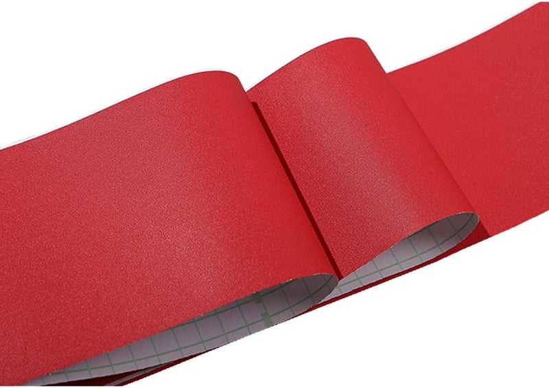 N/B Self Adhesive Solid Color Frosted Wallpaper Border Stick Waterproof Wall Border Easy to Apply Kitchen Bathroom Tiles Sticker 4 x 196inch (Red) - Image 2