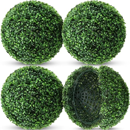 Hotop 4 Pcs 9 Inch Artificial Plant Topiary Ball 4 Layers Garden Spheres Boxwood Balls Artificial Topiaries Spheres Decorative Plants for Backyard Balcony Garden Indoor Outdoor DecorGreen - Image 1