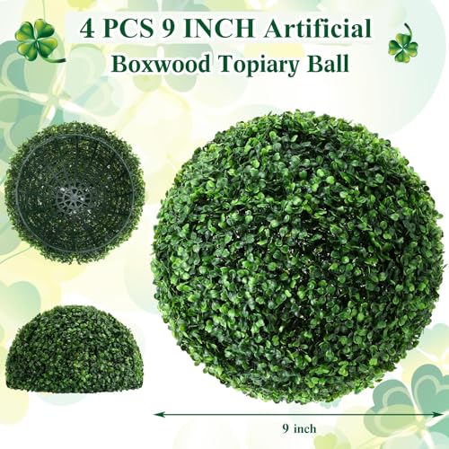 Hotop 4 Pcs 9 Inch Artificial Plant Topiary Ball 4 Layers Garden Spheres Boxwood Balls Artificial Topiaries Spheres Decorative Plants for Backyard Balcony Garden Indoor Outdoor DecorGreen - Image 3