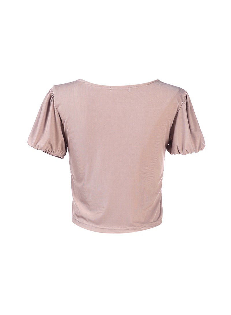 London Rag Taupe Pleated V Neck Top - Image 5
