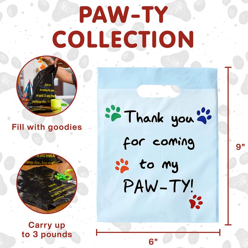 L LIFETIME Party Favor Plastic Goodie Bags with Handles- Theme Birthday Supplies Gift Bag for Kids and Adults â€“ Puppy Paws (24 Pack) - Image 2