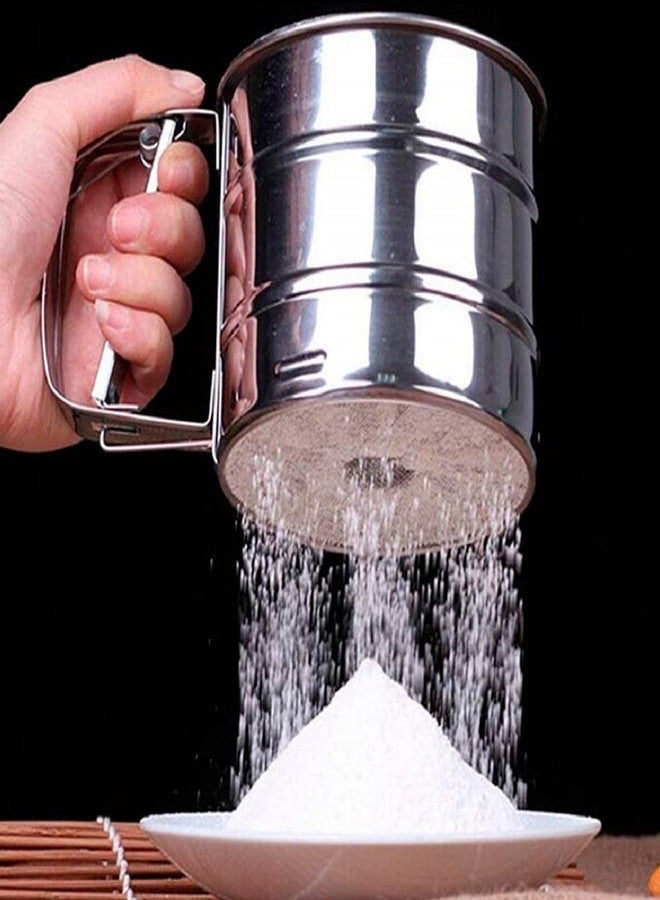 Fine Décor منخل دقيق فاين ديكور (صغير)، منخل ستانلس ستيل للخبز، منخل ذو طبقتين، هزاز سكر بودرة بتصميم ضغط يدوي، منخل دقيق للخبز في المطبخ - FD 3305 - Image 1