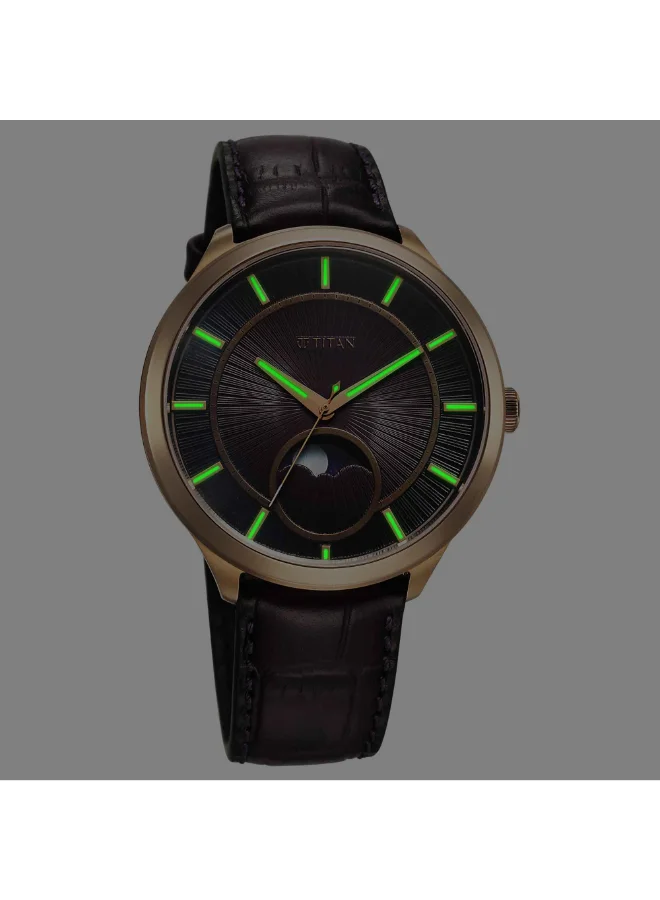 تيتان Men's Leather Analog Watch 10028WL01 - 43 mm