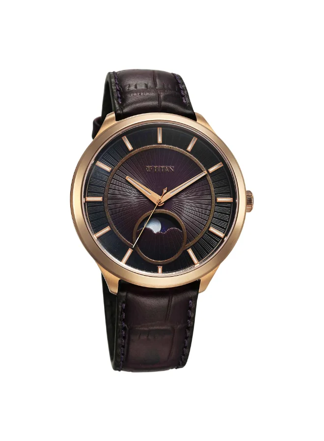 تيتان Men's Leather Analog Watch 10028WL01 - 43 mm
