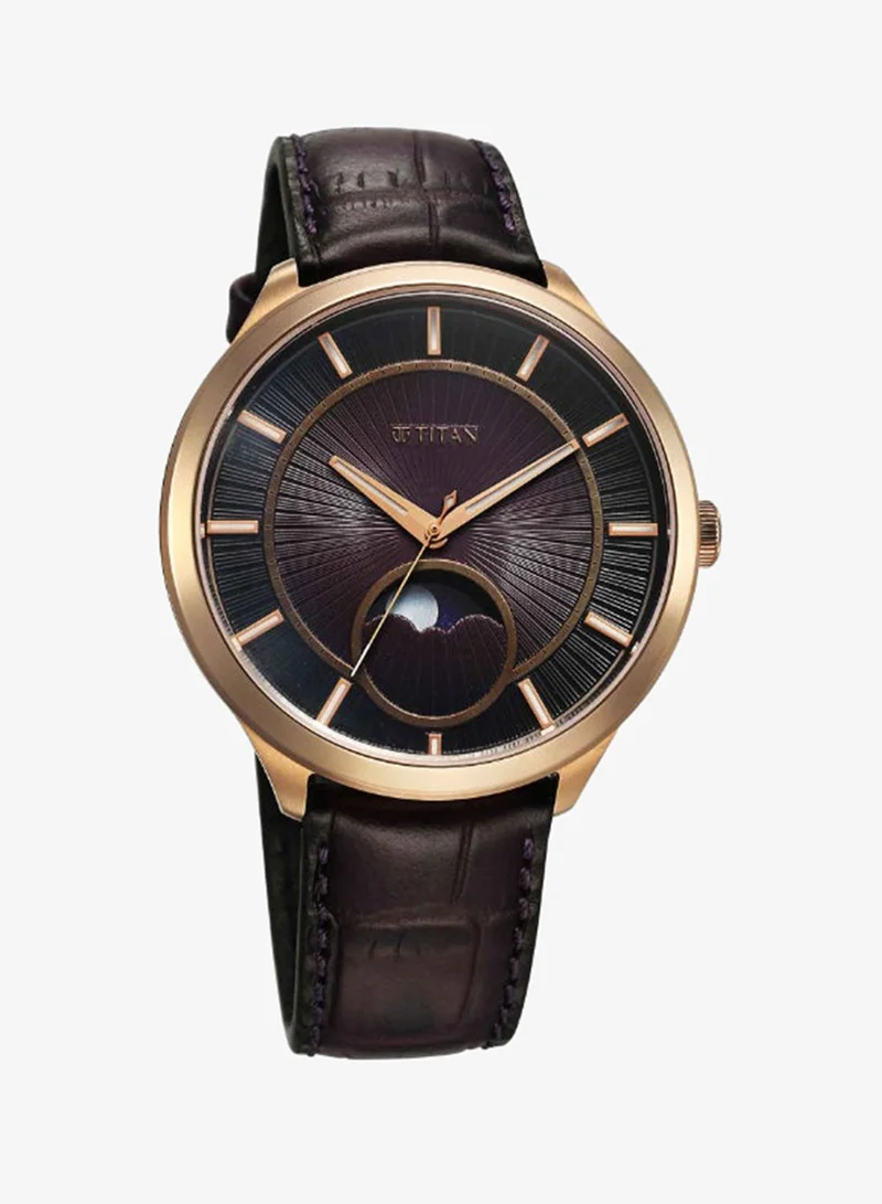 TITAN Men's Leather Analog Watch 10028WL01 - 43 mm