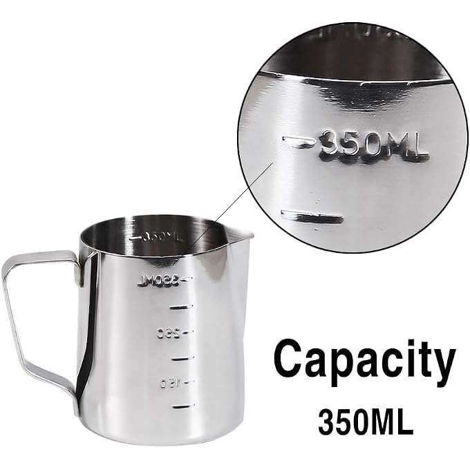 Unity Stainless Steel 350Ml Milk Frothing Pitcher Measurements On Both Sides Perfect For Espresso Machines Milk Frothers Latte Art Silver - Image 3