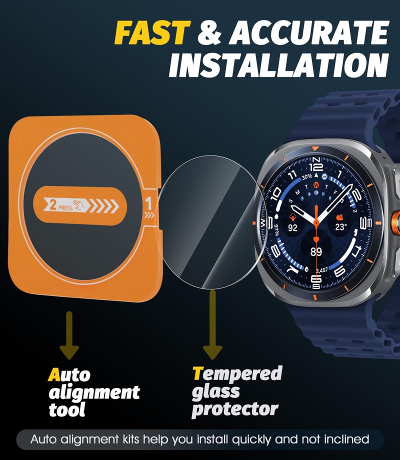 Orzero (3 Pack) Orzero Tempered Glass Watch Screen Protector for Samsung Galaxy Watch 8 Ultra 2025/Samsung Galaxy Watch Ultra 2024 47mm, Protector De Pantalla with Auto Alignment Tool 9 Hardness High Definition Anti-Scratch Bubble Free - Image 2