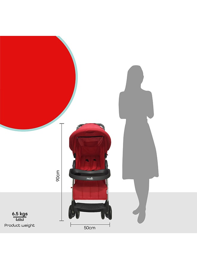 Moon Easy  One Hand Fold Stroller, Multi-Postion Reclining Seat For Infant -Red Melange - Image 4