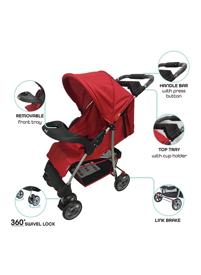 Moon Easy  One Hand Fold Stroller, Multi-Postion Reclining Seat For Infant -Red Melange - Image 3