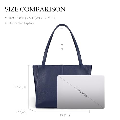 befen Soft Real Leather Tote Bag for Women, Ladies Leather Shoulder Bags Purse Satchel Handbag with Top Handles for Work Navy Blue - Image 3