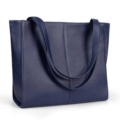 befen Soft Real Leather Tote Bag for Women, Ladies Leather Shoulder Bags Purse Satchel Handbag with Top Handles for Work Navy Blue - Image 1