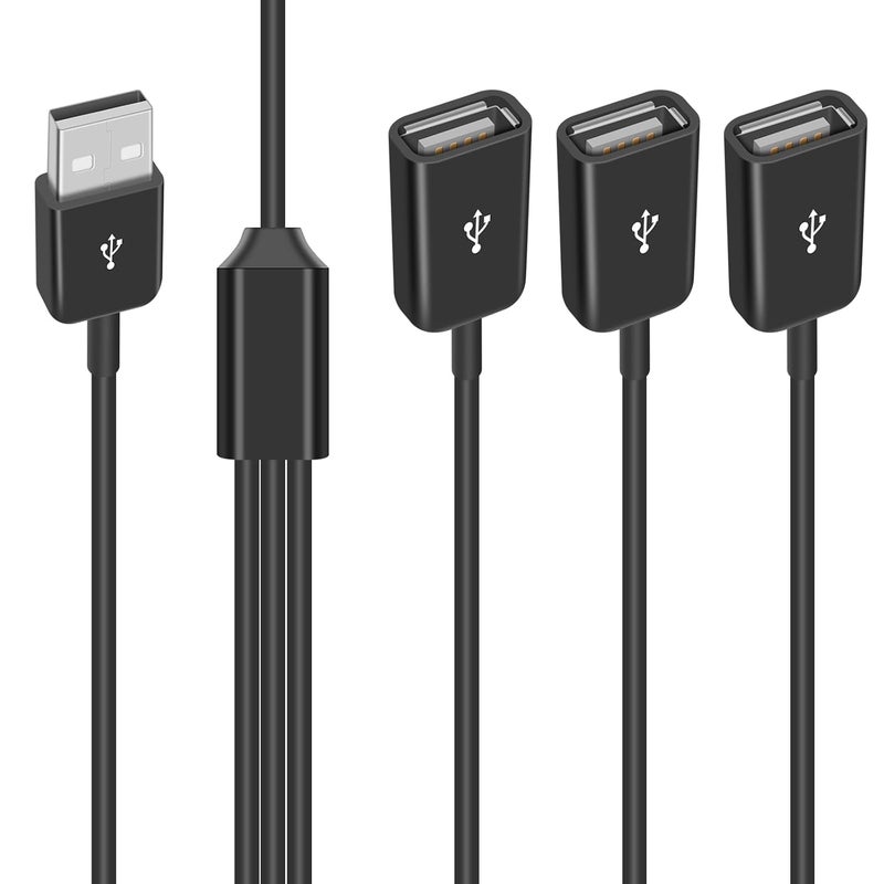 دوتك كابل محول USB Y من من نوع 3 في 1 بطول 1 قدم/30 سم، يحول من منفذ USB2.0 ذكري إلى 3 منافذ أنثوية، يدعم الشحن ونقل البيانات لأجهزة اللابتوب، لوحات المفاتيح، وحدات التخزين الفلاشية (1 إلى 3 منافذ). - Image 1